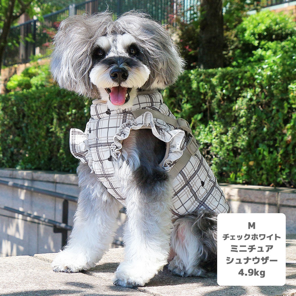 トイプー1.2kg(首15/胴26/丈19cm)のマユリちゃんはハートピンクのXSを着用