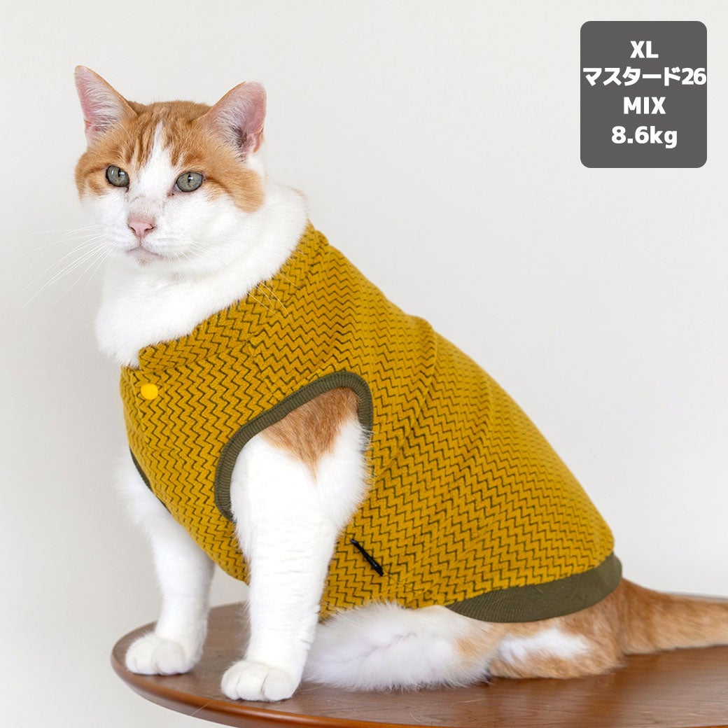 MIX8.6kg(首25/胴54/丈34cm)のゆづるくんはマスタード26のXLを着用