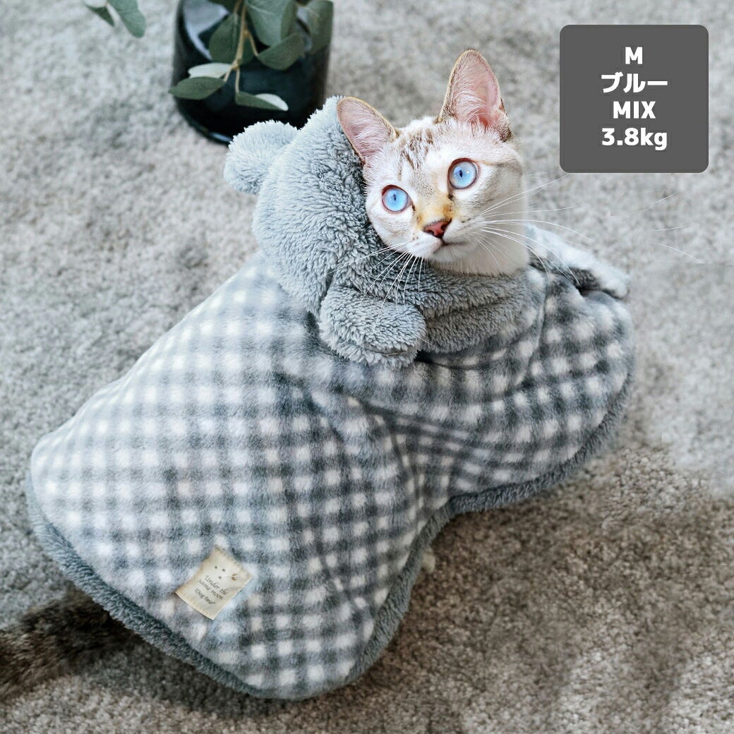 MIX3.8kg(首18/胴34/丈38cm)の星花ちゃんはブルーのMを着用