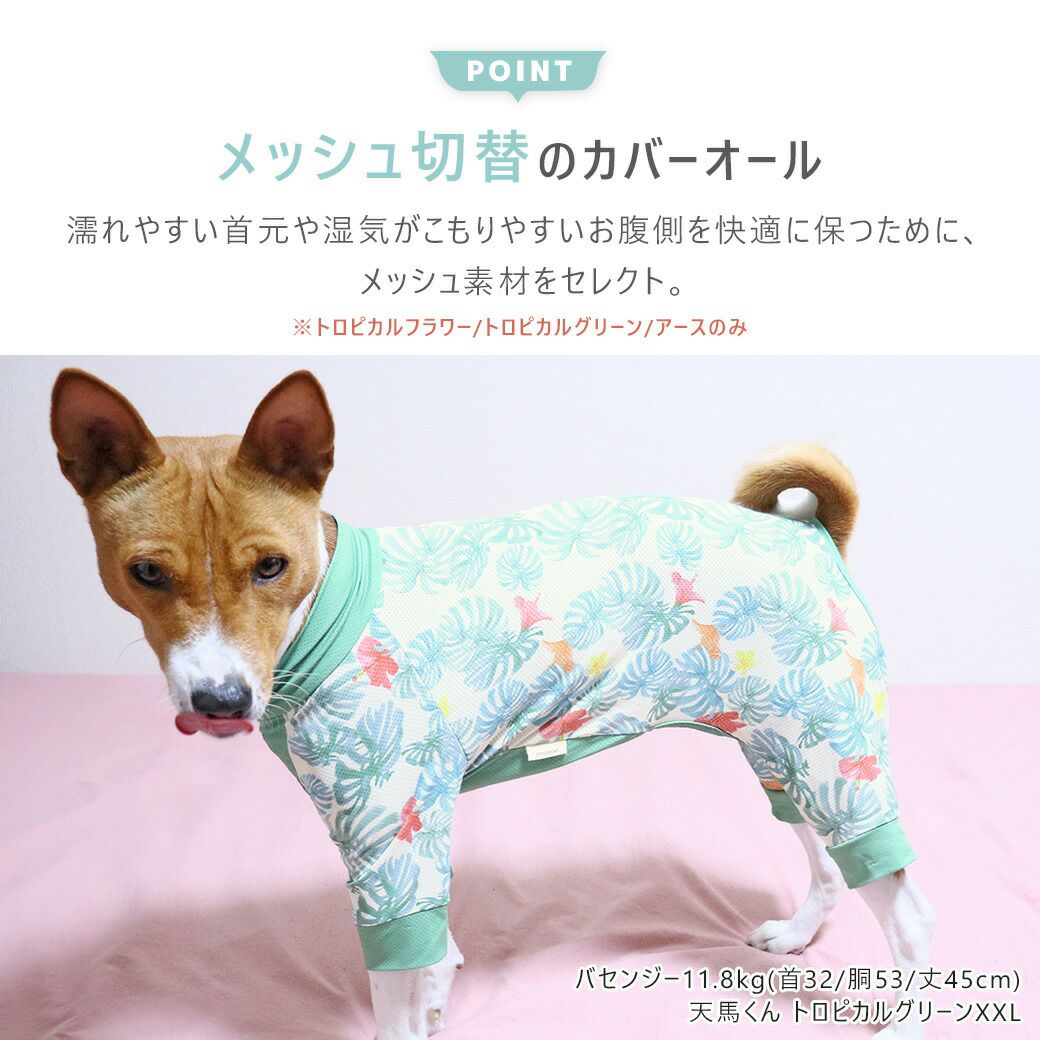 「こもりやすい」を解消するメッシュ切替の愛犬用カバーオール