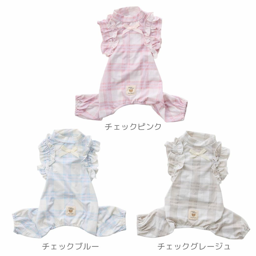 iDog fleur COOL+MOSCAPE チェックフリルつなぎ 接触冷感 防蚊 アイ