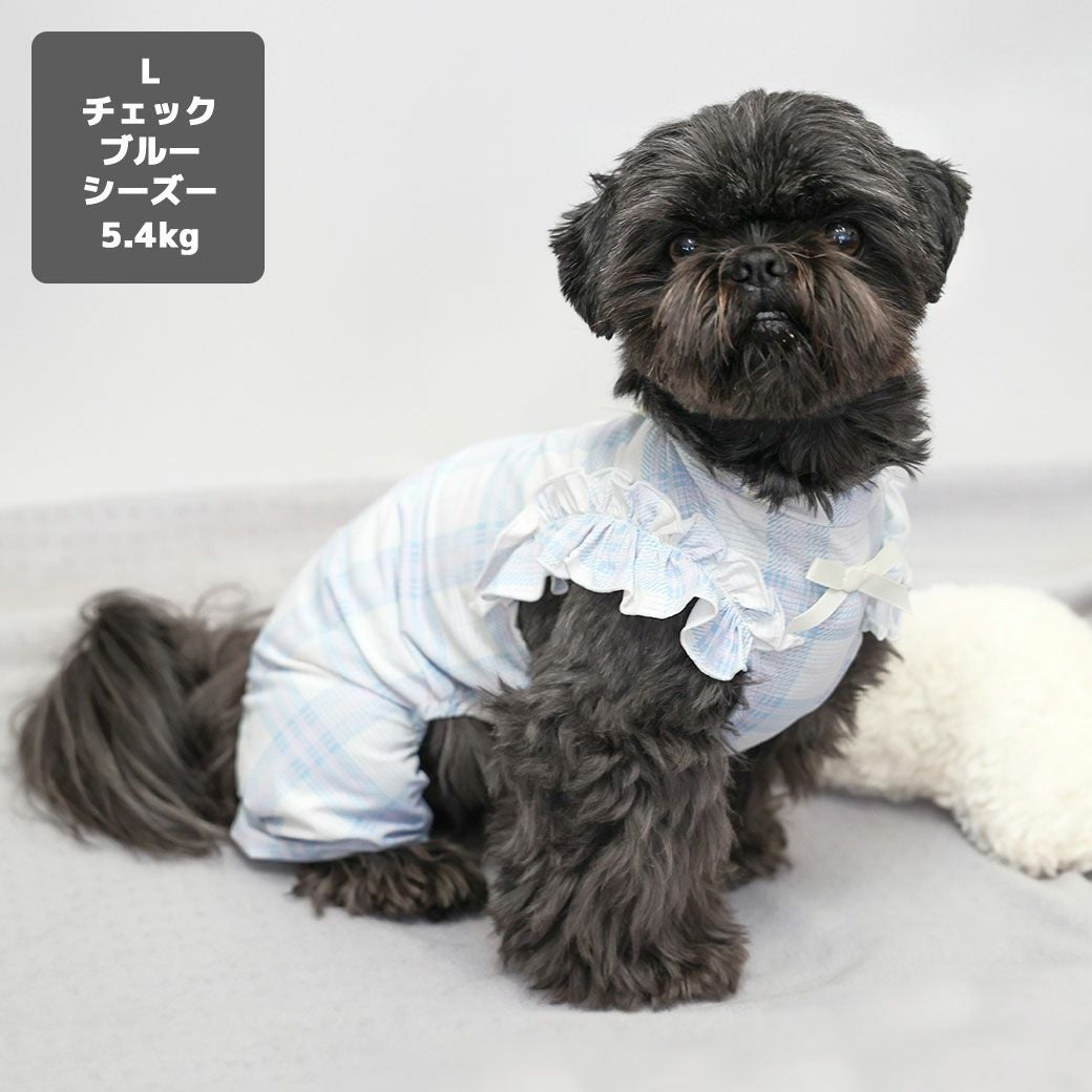 iDog fleur COOL+MOSCAPE チェックフリルつなぎ 接触冷感 防蚊 アイ