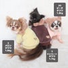 チワワ1.8kg(首18/胴29/丈17cm)の小真知ちゃんはピーチのXS、チワワ1.7kg(首19/胴29/丈19cm)の小桃ちゃんはチョコレートのXS、チワワ1.8kg(首18/胴29/丈21cm)の玉青ちゃんはメロンのSを着用