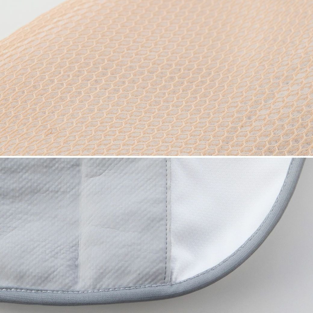 表面：粗めのメッシュ生地真中：UVカット＆抗菌機能の通気性のよいメッシュ素材（COOLME）裏面：背中部分に保水シート特許取得構造を利用しています。水をかけるだけでひんやりします。