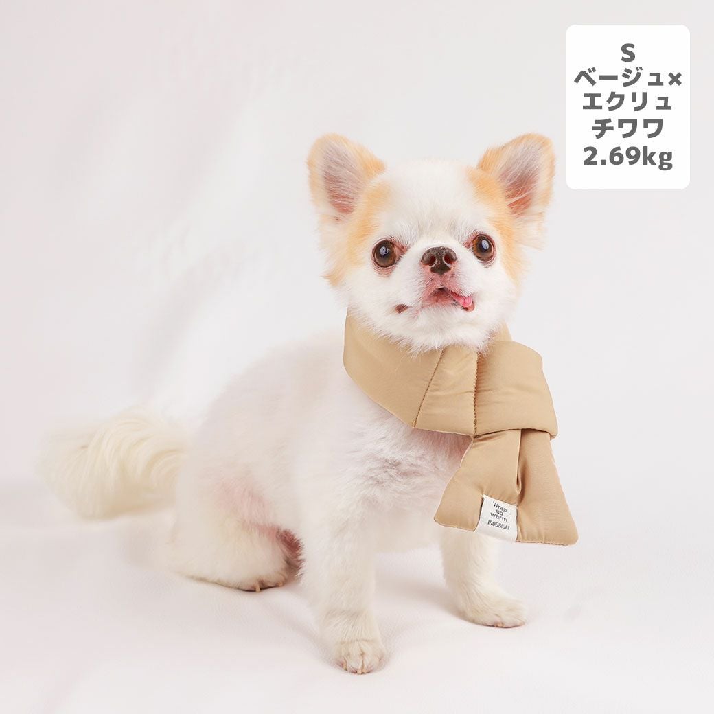 チワワ2.69kg(首21/胴34/丈25cm)の涼央くんはベージュ×エクリュのSを着用